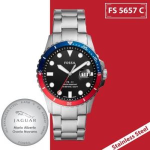 RELOJ DE CABALLERO  ACERO INOXIDABLE CON BISEL ROJO Y AZUL CON  CARATULA NEGRA CON DIALES BLANCOS Y EXTENCIBLES METALICO